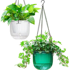 Melphoe self watering hanging planter, emerald and white front view