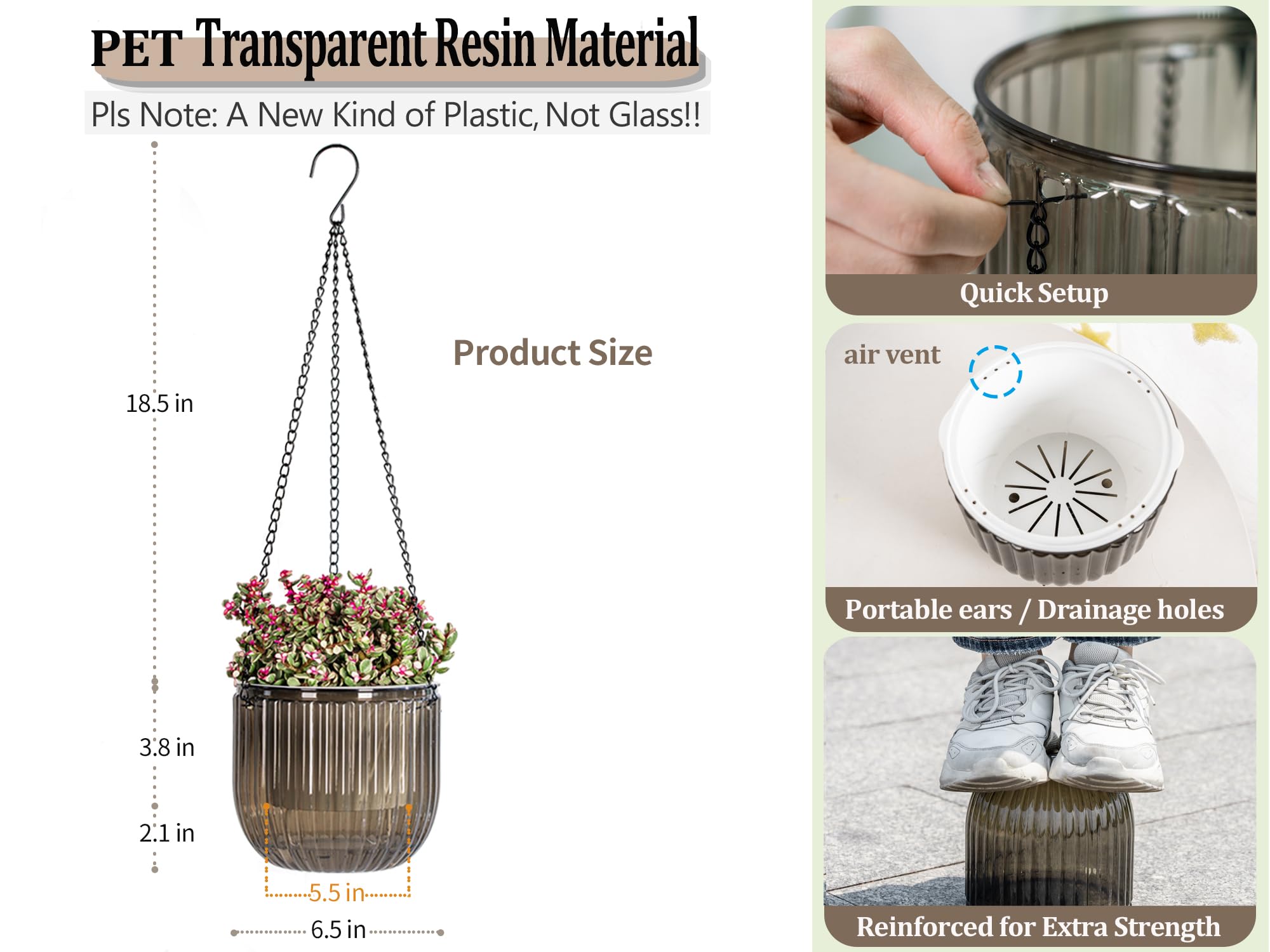 Melphoe self watering hanging planter with various plants