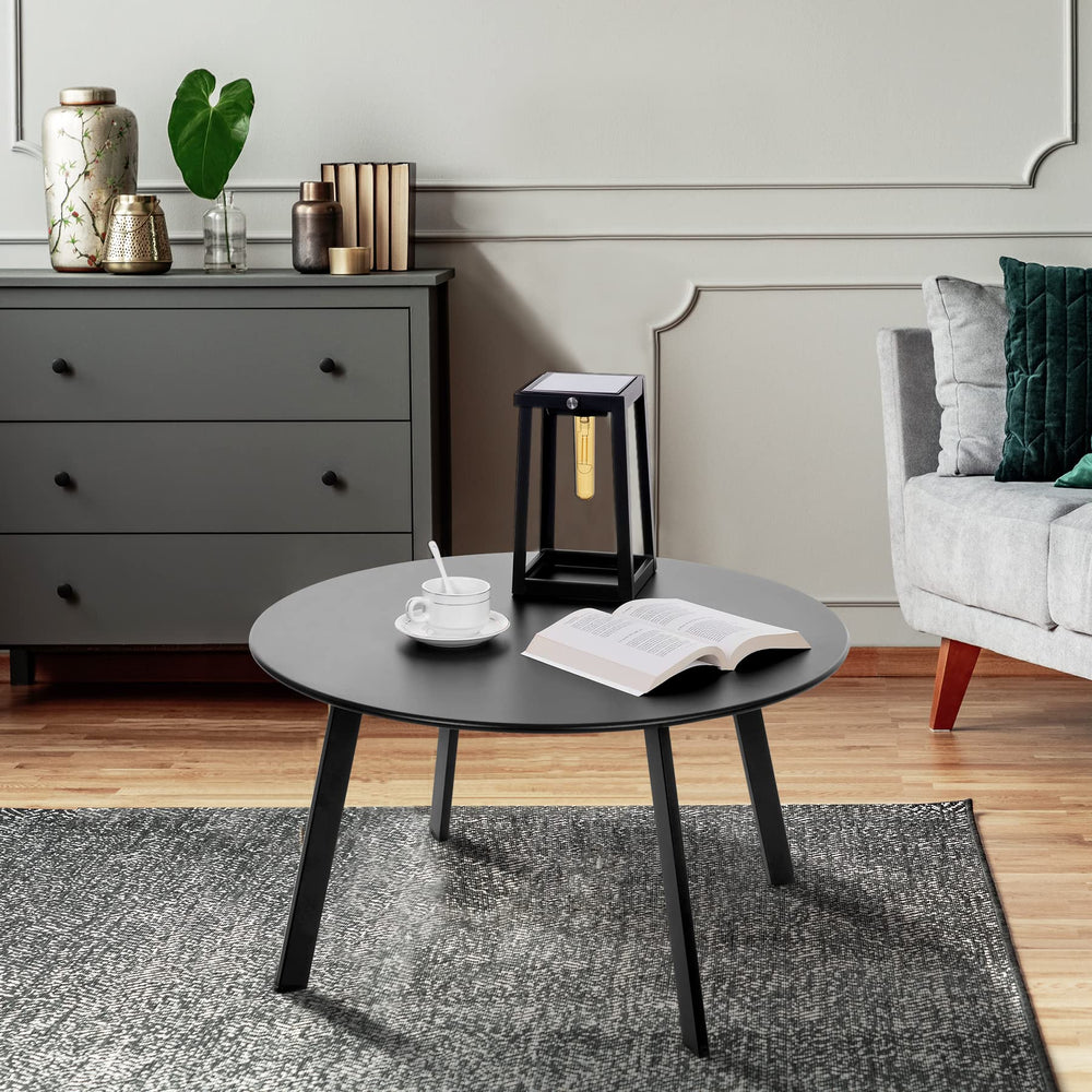 Meluvici Outdoor Side Table black round metal top view