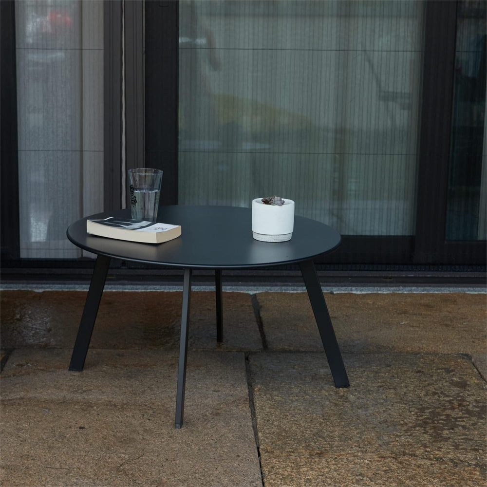 Meluvici Outdoor Side Table black round metal with adjustable feet