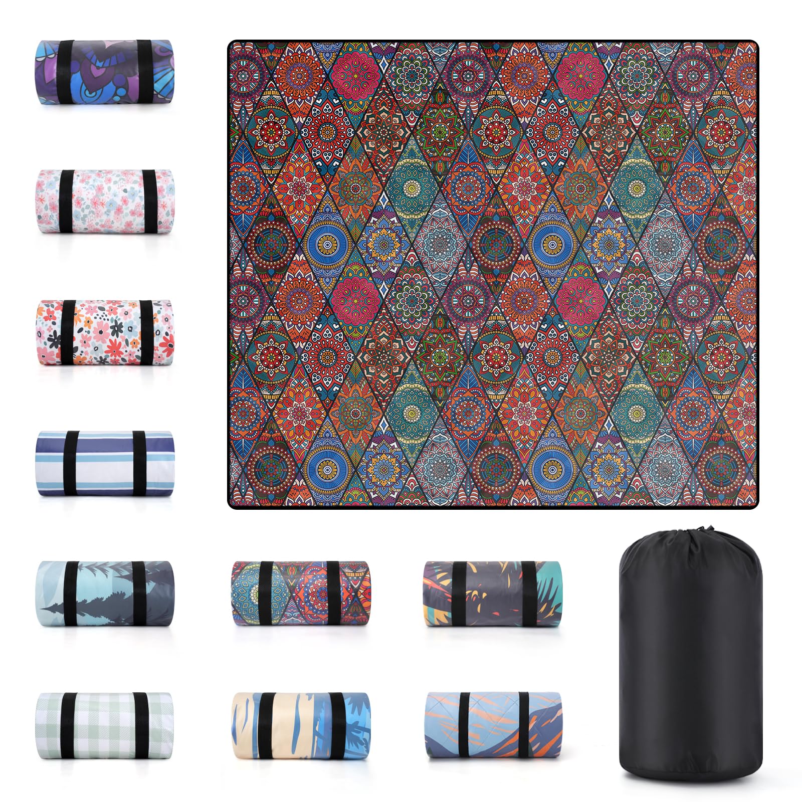 memKiya 80x80" waterproof picnic blanket in red bohemian design