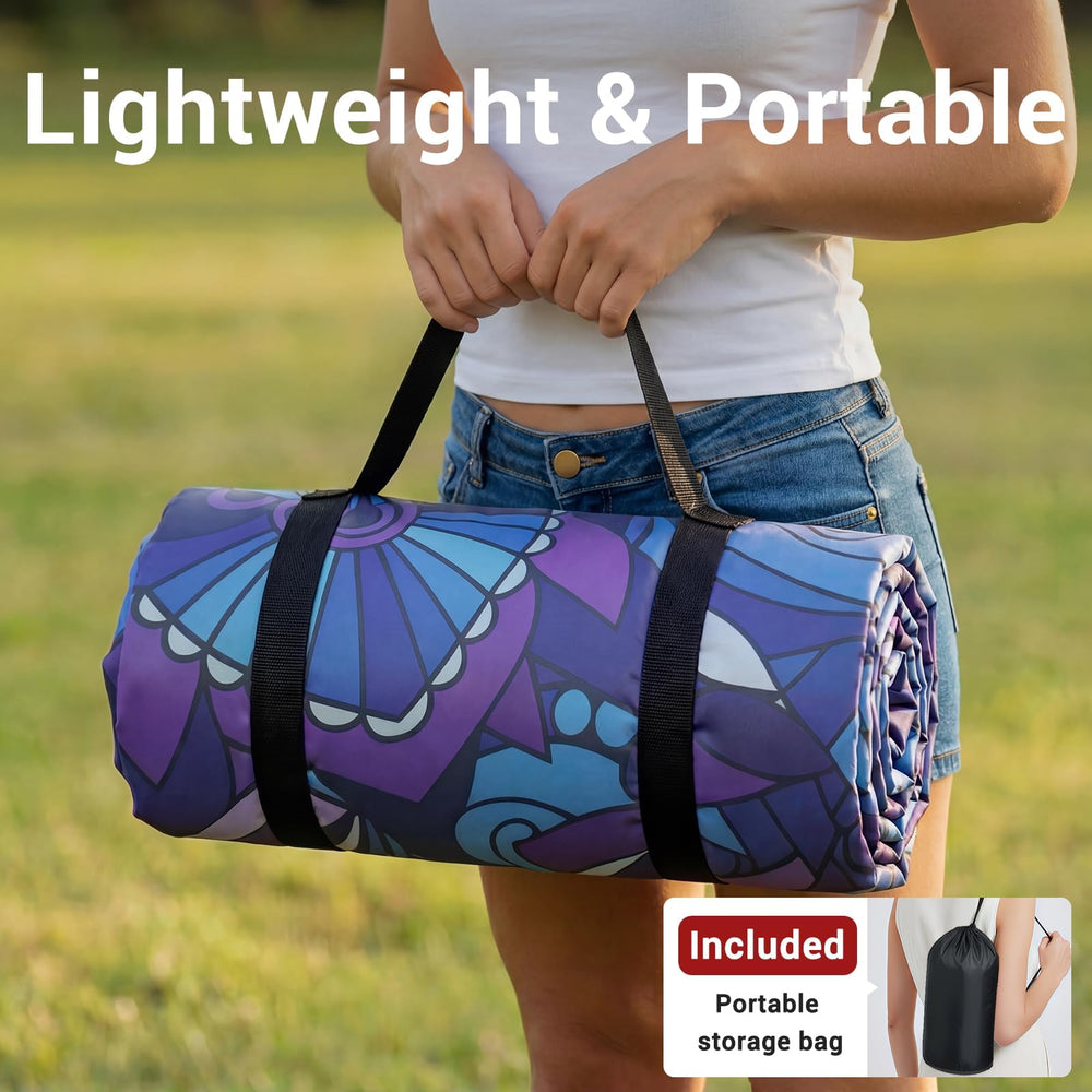 memKiya Picnic Blanket being used as a yoga mat
