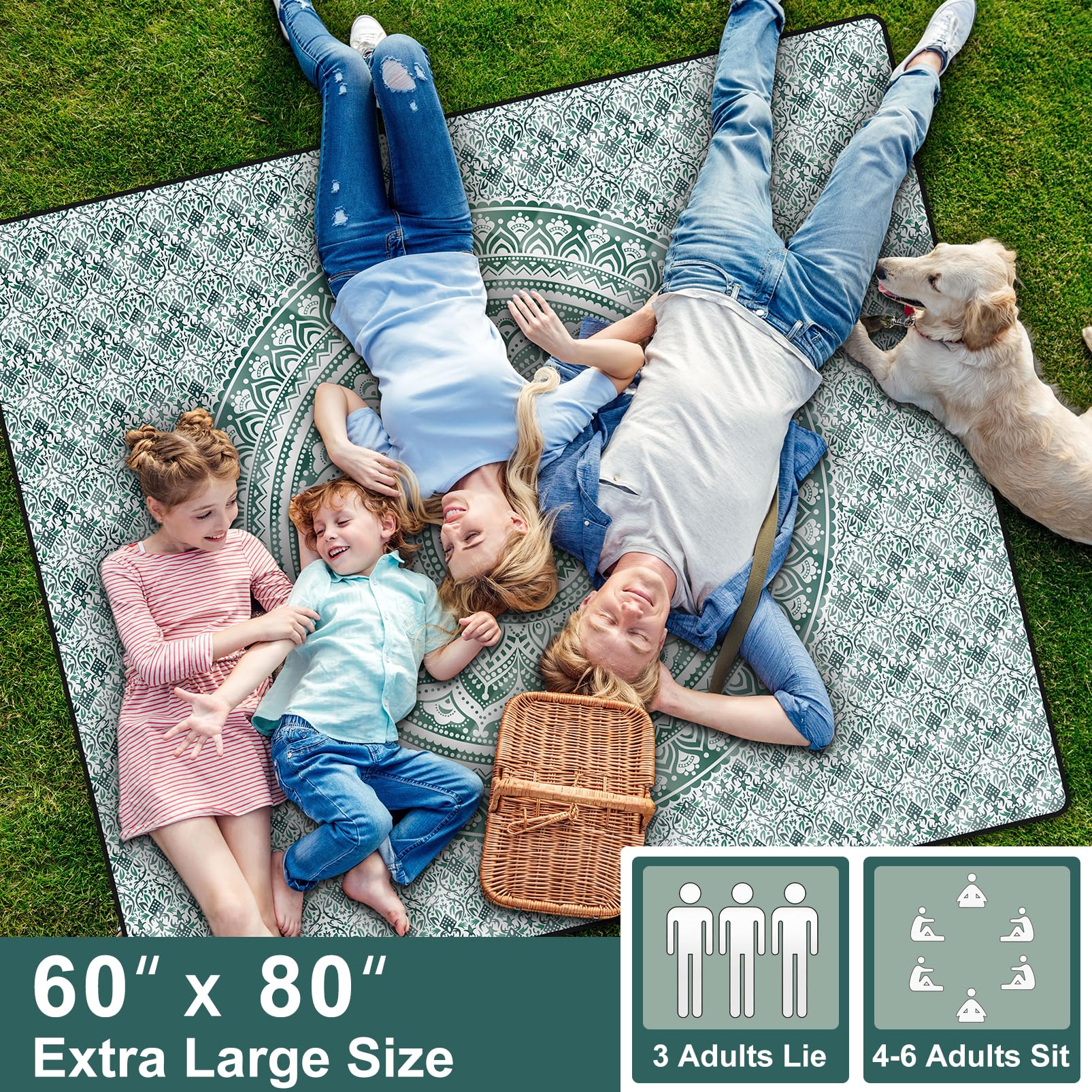 memKiya picnic blanket in storage bag for portability