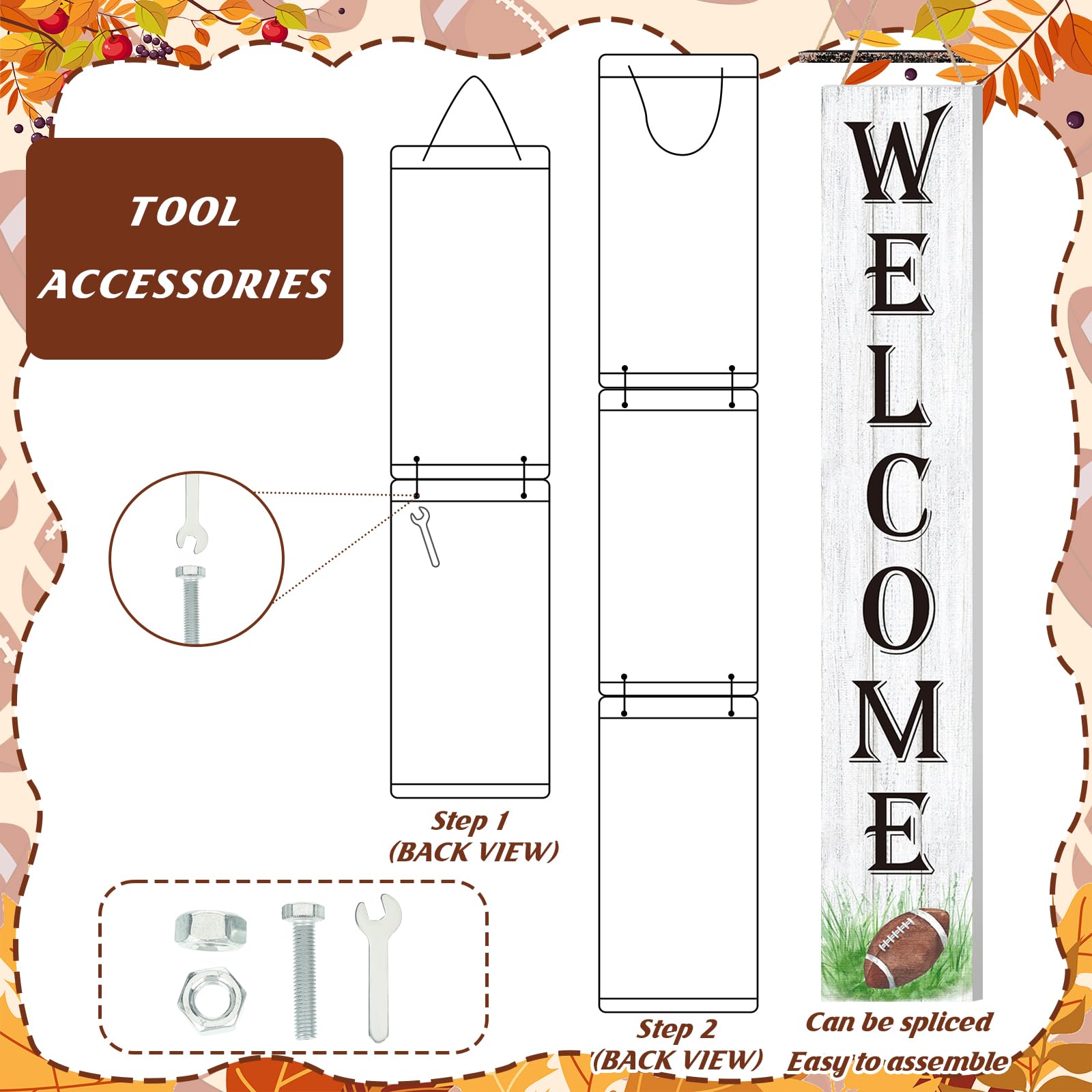 Memorywuu Fall Football Porch Sign close-up of wood texture and details