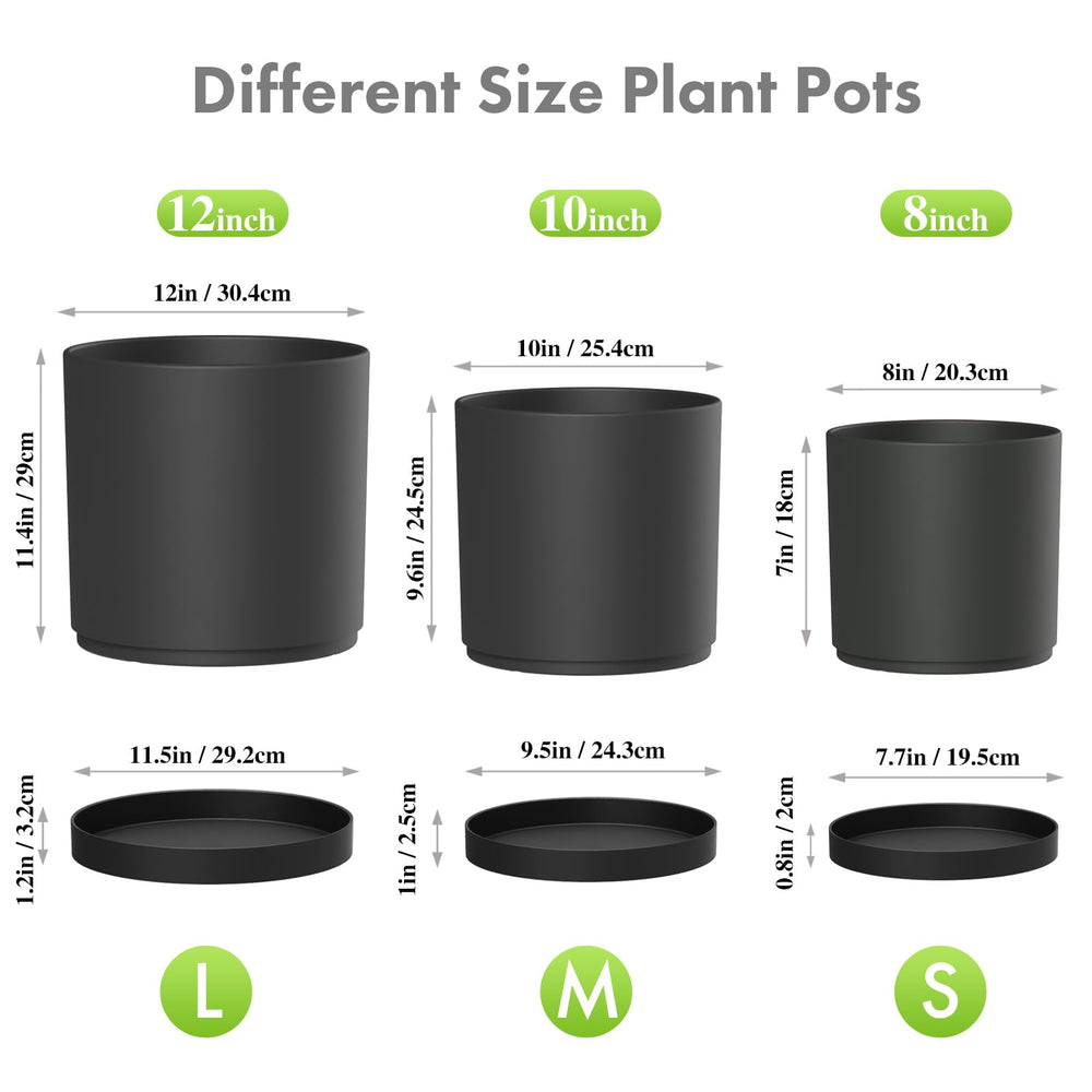Meowell 10 inch tall cylinder plant pot in black