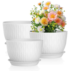 Meowell 12-inch large plant pot with ripple texture
