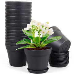 Meowell 4 inch nursery pots pack of 16 with saucers in black