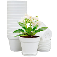 Meowell 4 inch nursery pots, white, front view with drainage holes