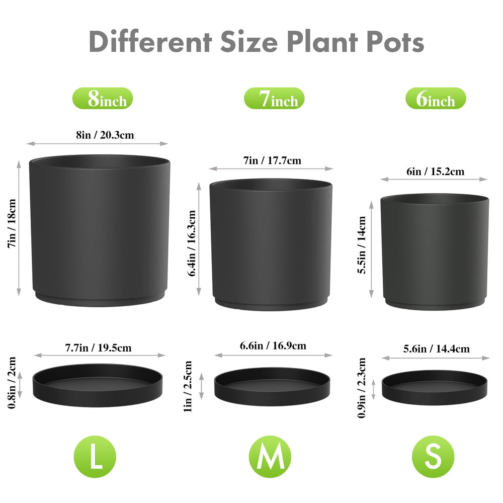 Meowell 7-inch black plant pot with saucer
