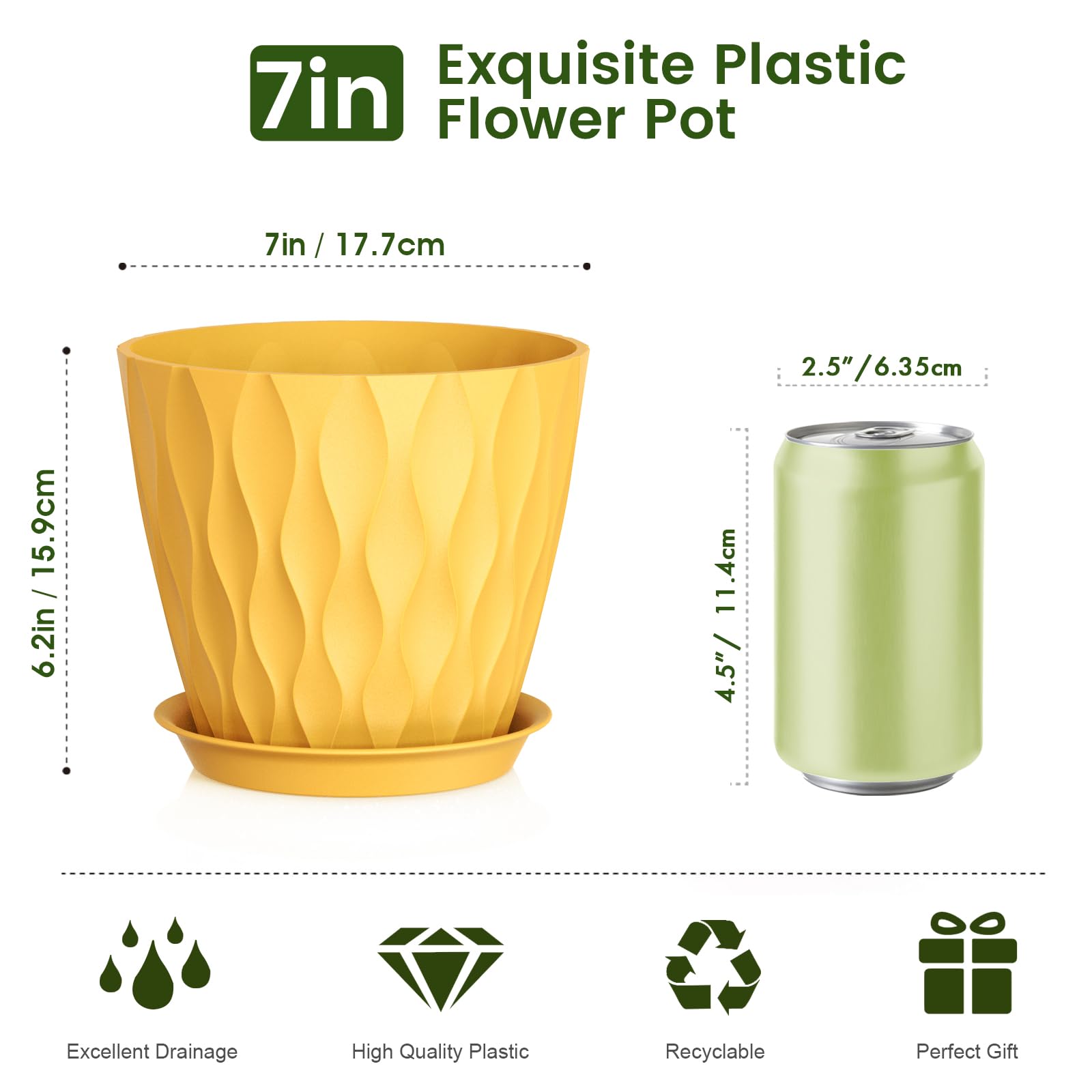Meowell 7-inch plant pot with drainage hole and saucer