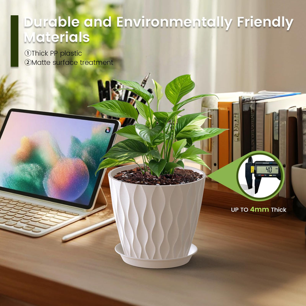 Meowell 7-inch plant pots on a windowsill with plants