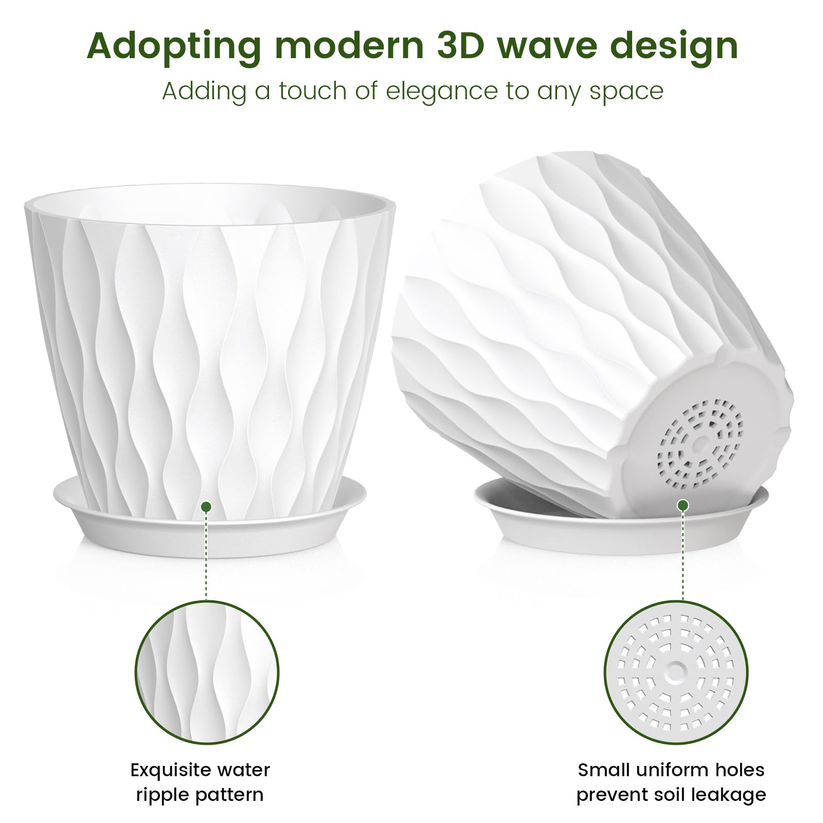 Meowell 7-inch plant pots stacked showcasing wave texture