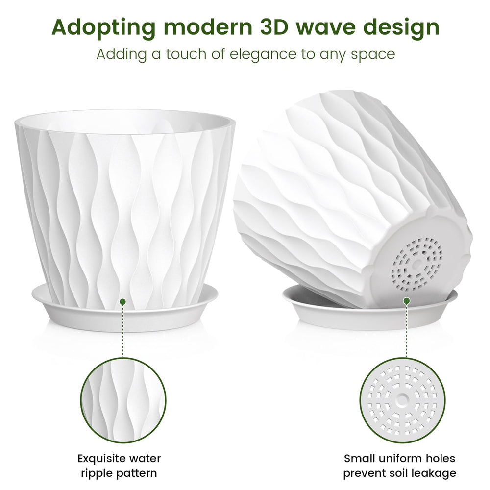 Meowell 7-inch plant pots stacked showcasing wave texture
