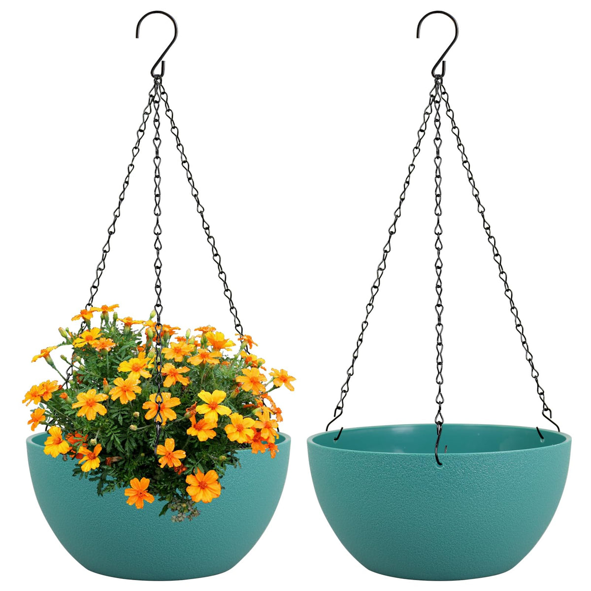 Meowell 8 inch blue-green hanging planter front view with chain