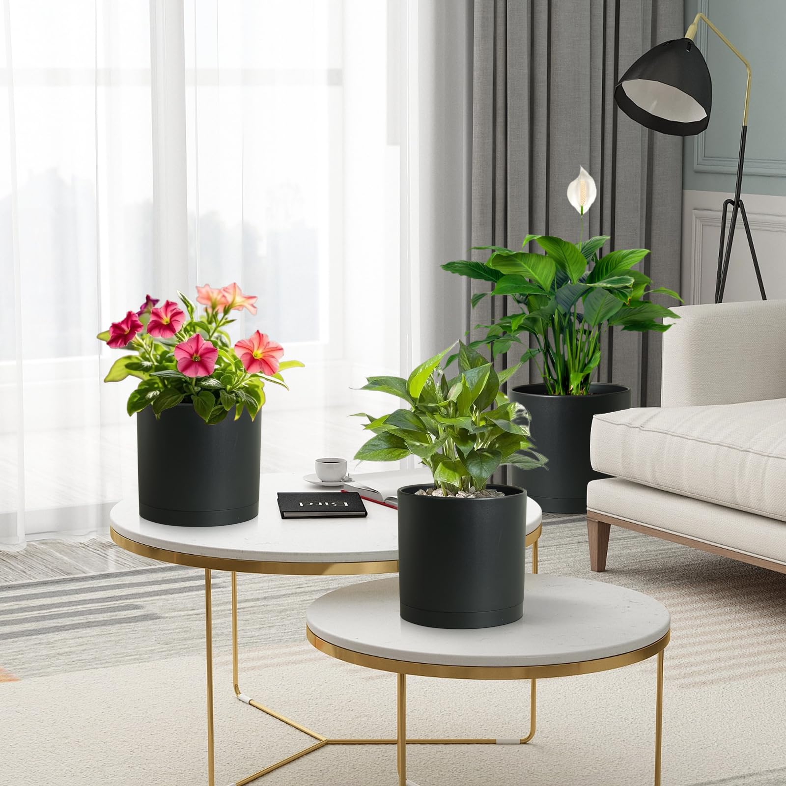 Meowell 8 inch tall cylinder plant pot in black