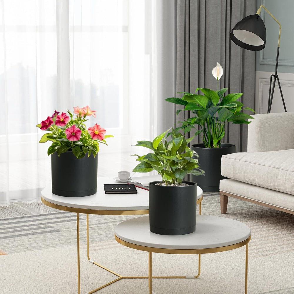 Meowell 8 inch tall cylinder plant pot in black