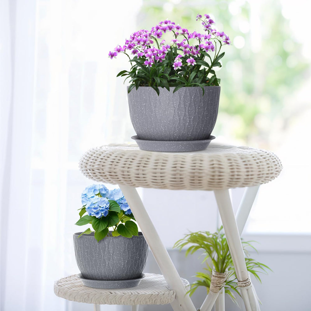 Meowell flower pots set displayed on a patio