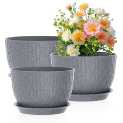 Meowell Large Flower Pots Set of 3, 12 10 9 inch, Grey with White Speckles