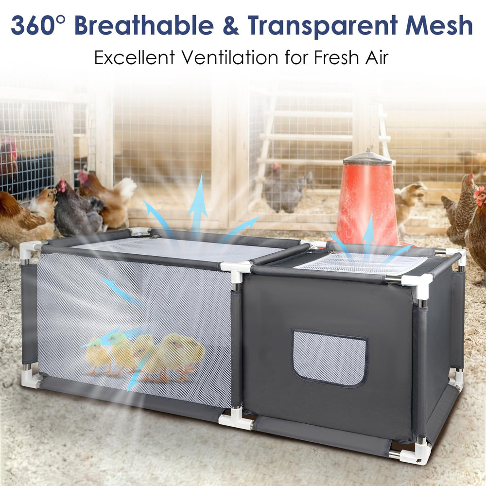 MeoWriental Brooder Box dimensions and features displayed