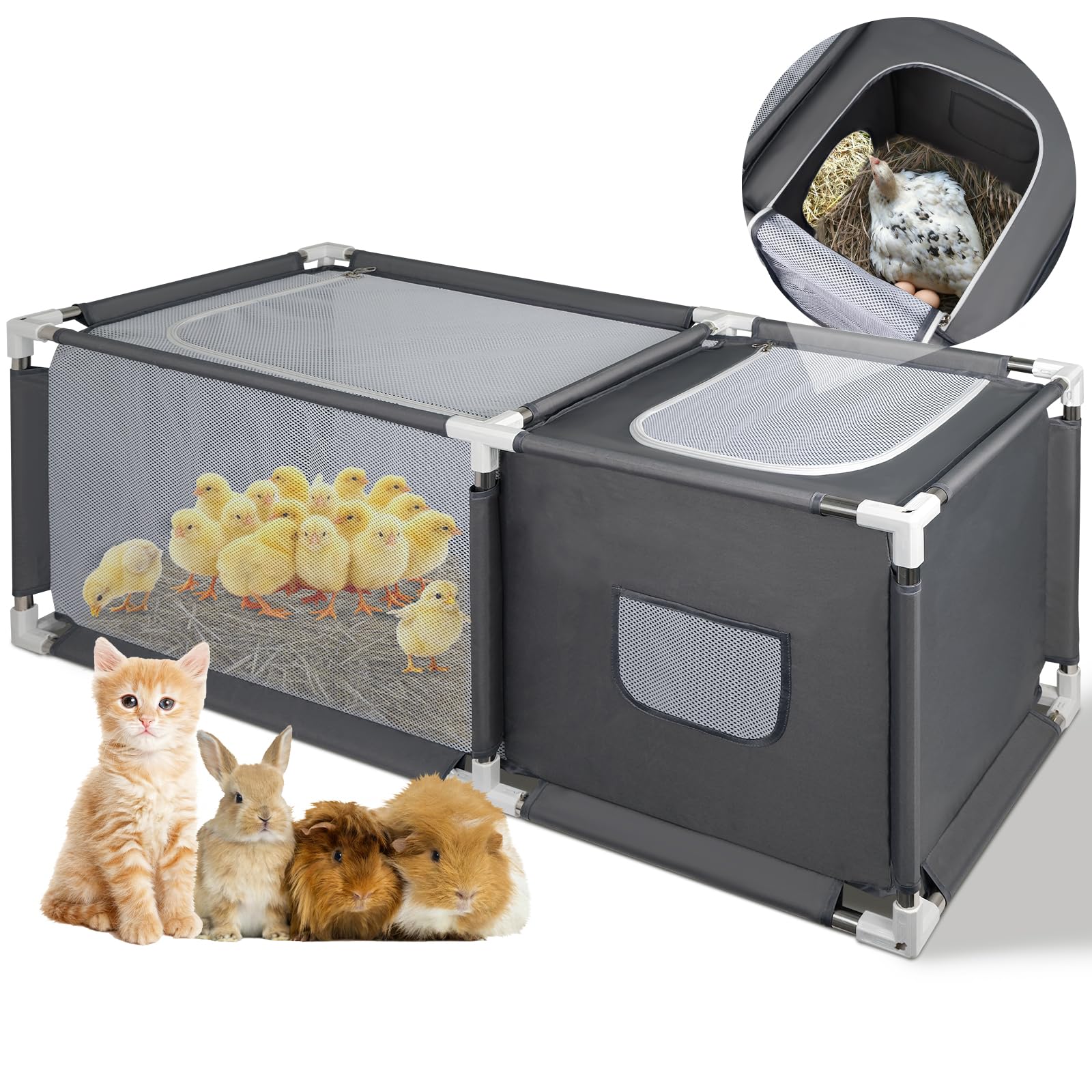 MeoWriental Brooder Box front view showing dual zipper doors