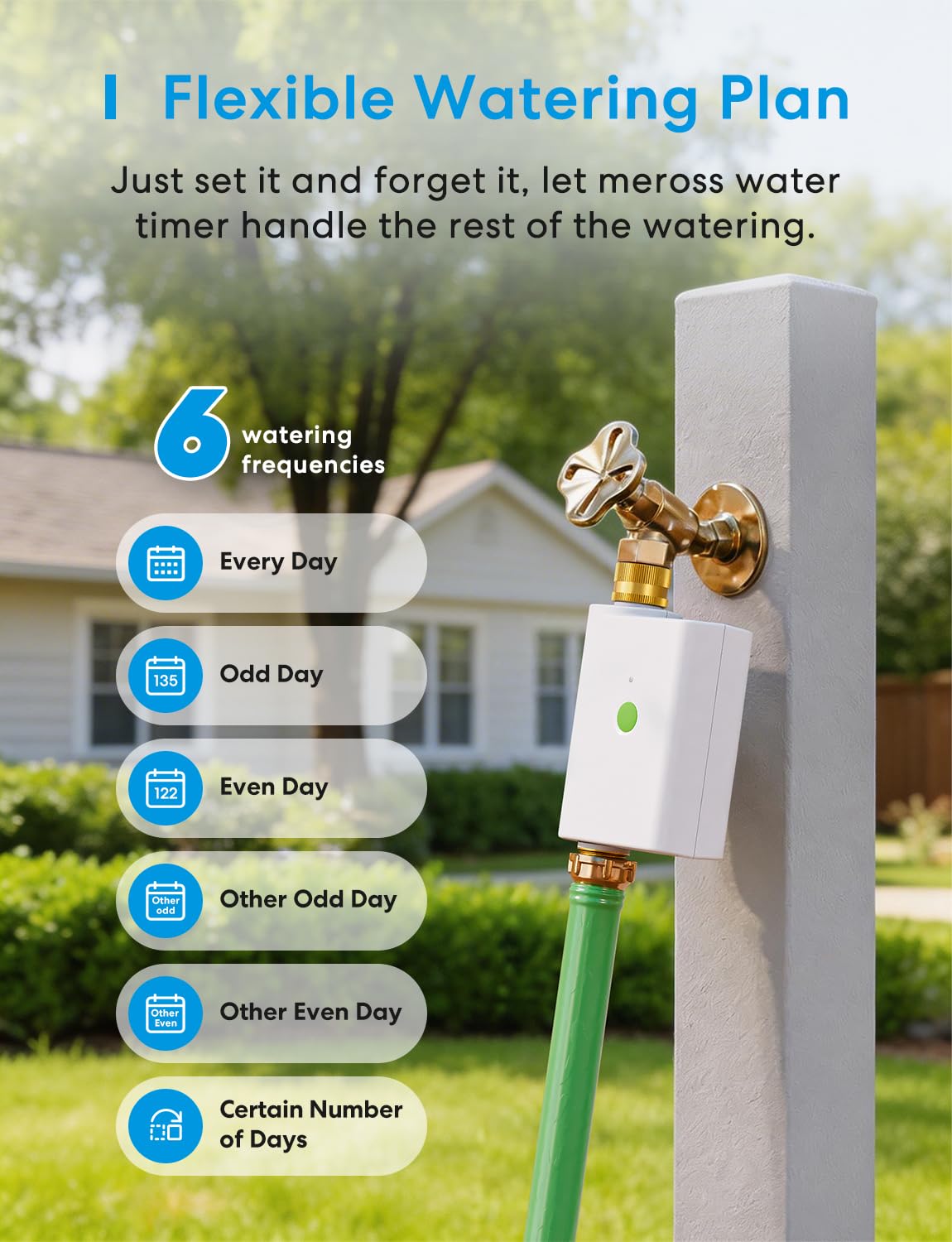 meross WiFi Water Timer display with weather data information