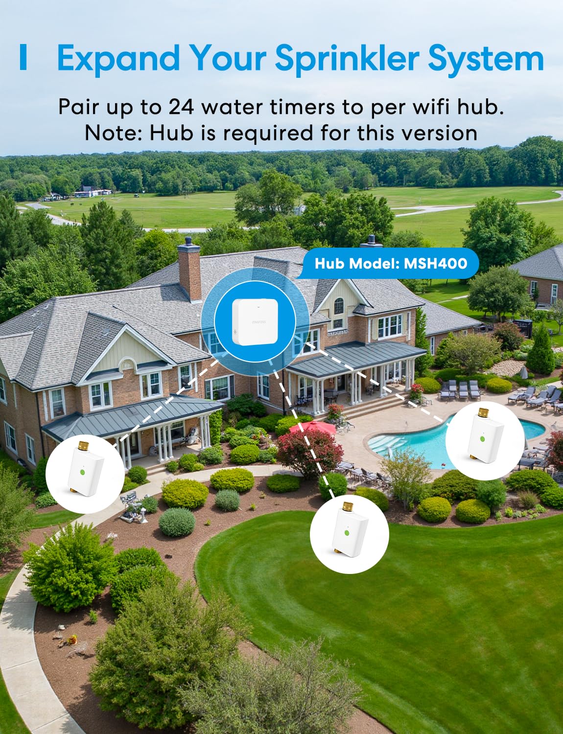 meross WiFi Water Timer in outdoor setting connected to garden hose
