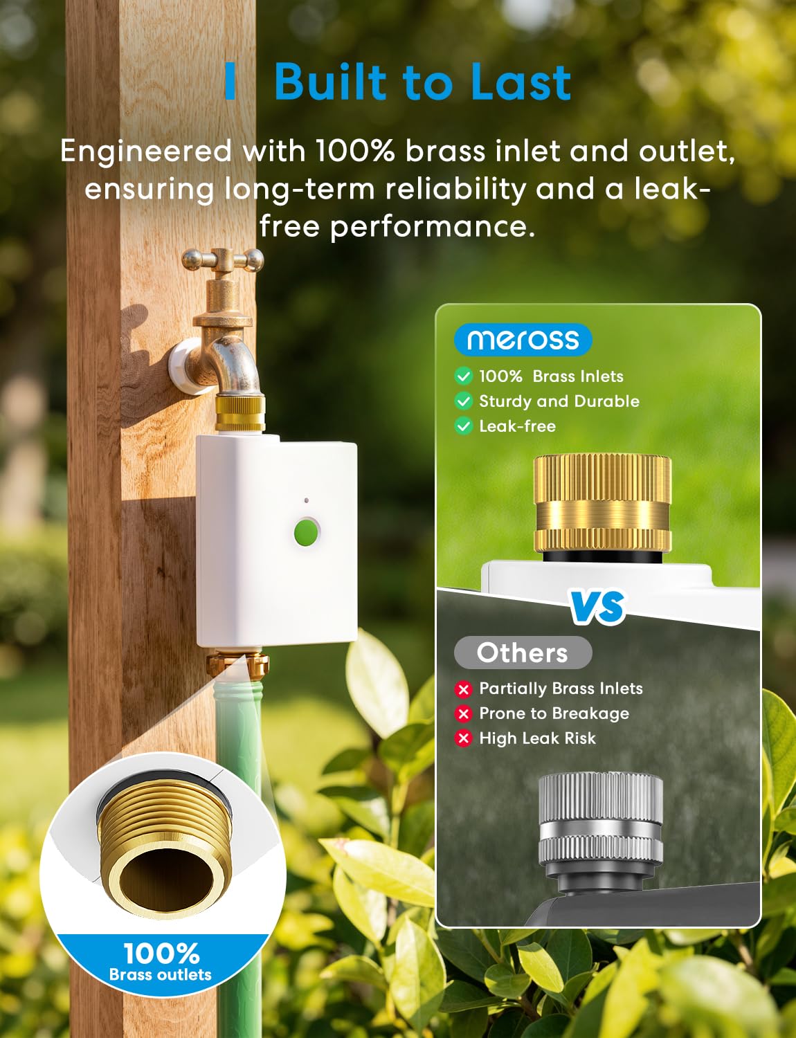 meross WiFi Water Timer showing brass construction