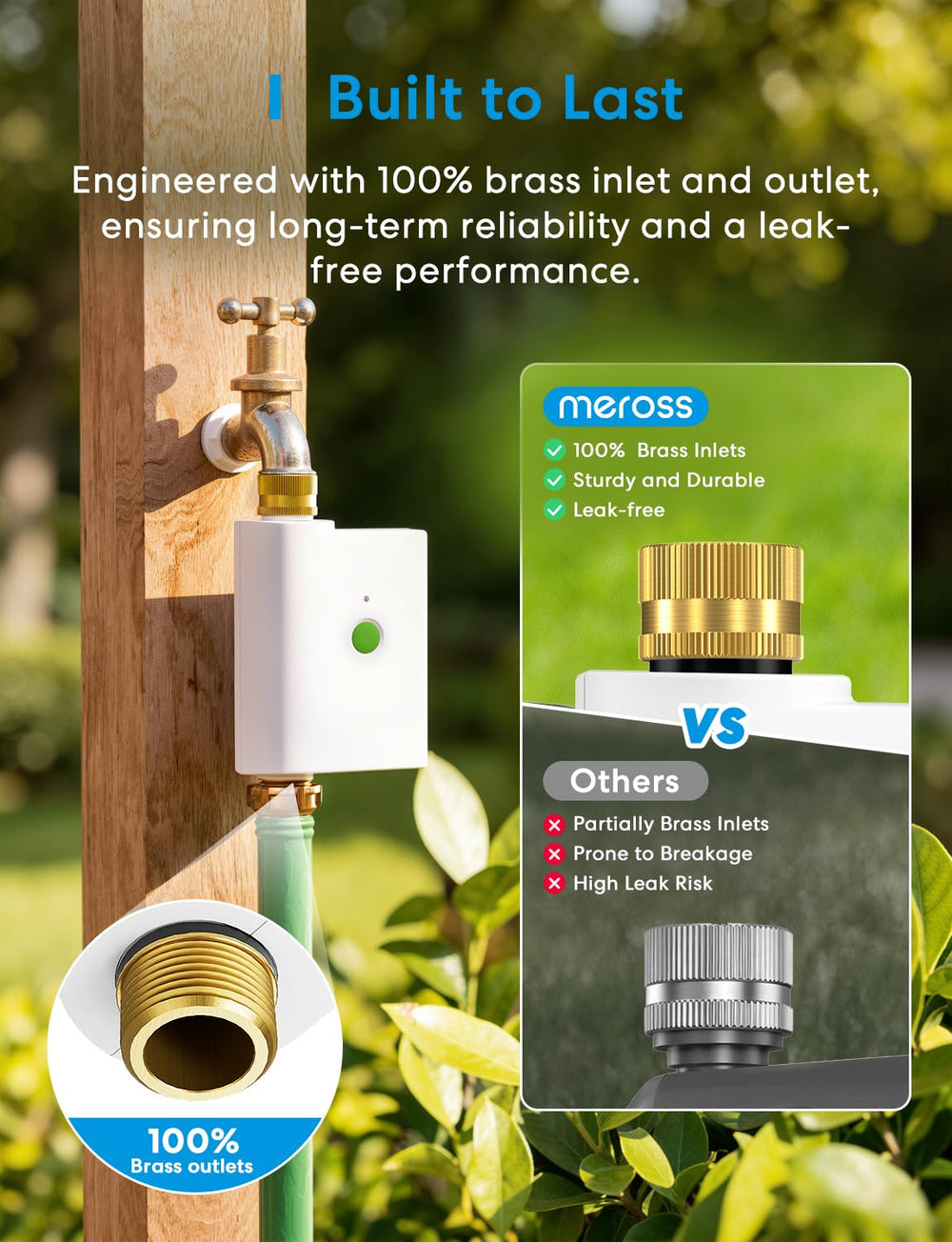 meross WiFi Water Timer showing brass construction