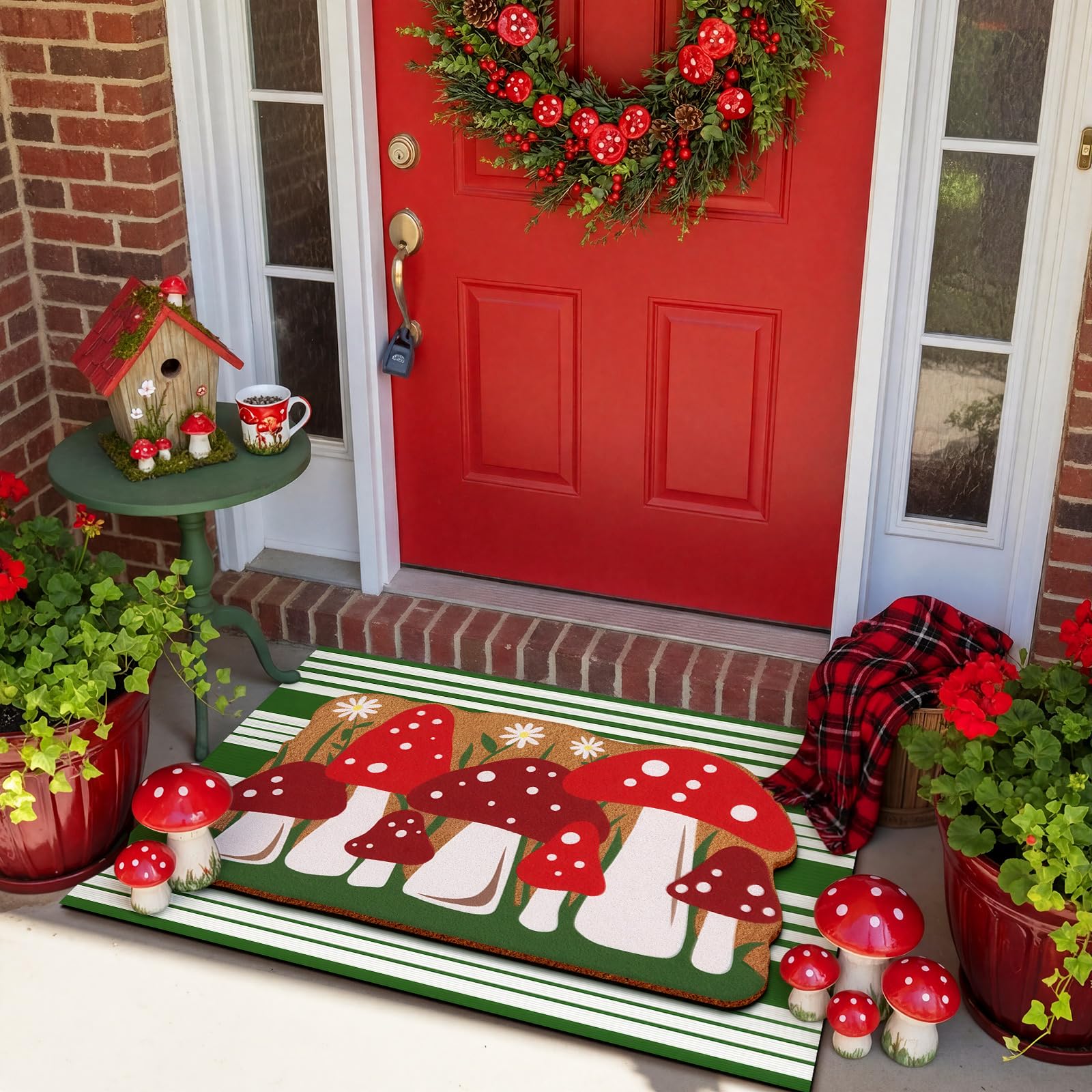 Merry Christmas doormat close-up with festive lettering