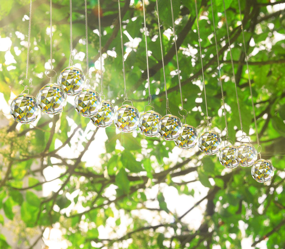 MerryNine Clear Crystal Sun Catcher Prism Balls in festive decoration