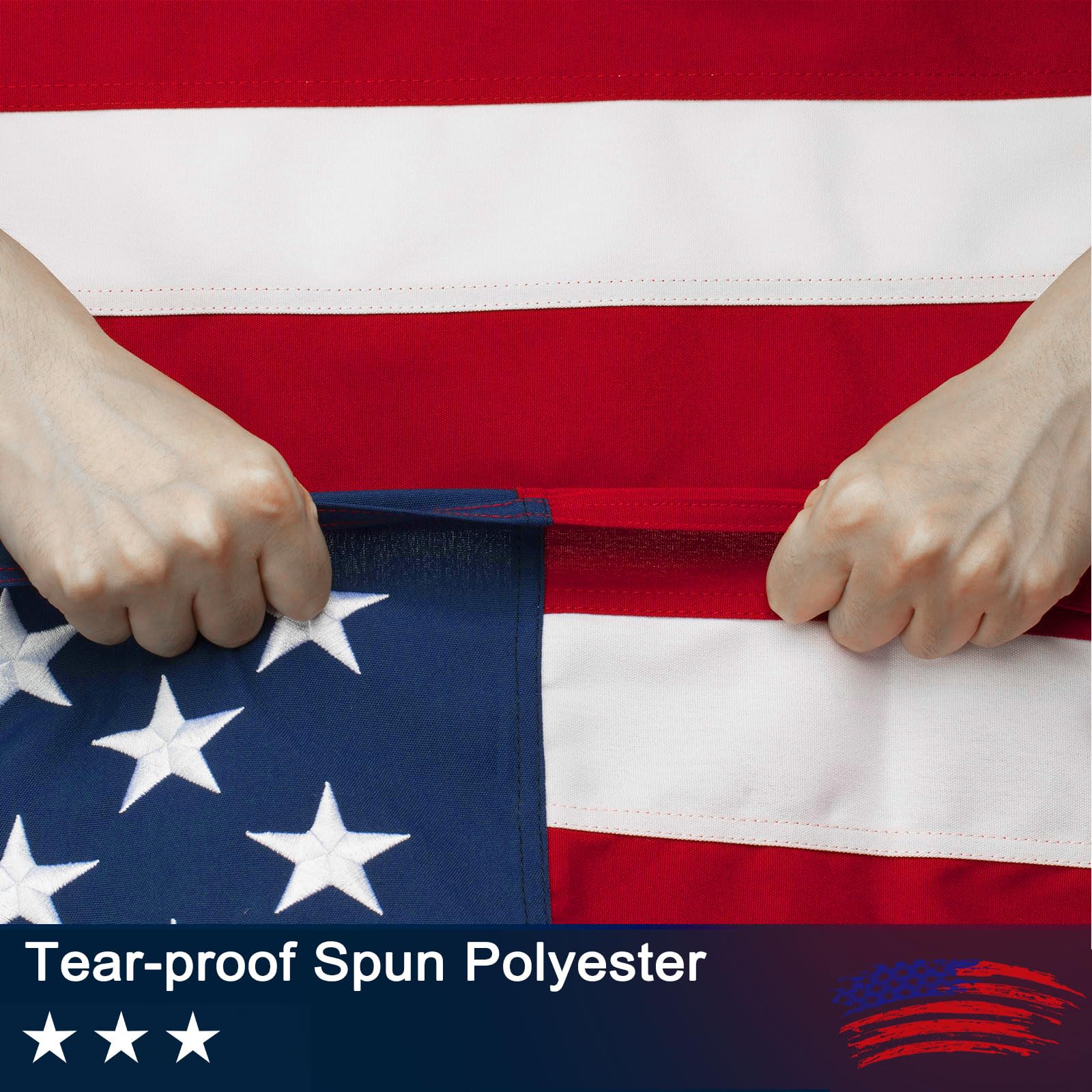 Meryndou American Flag folded with quadruple-stitched hems