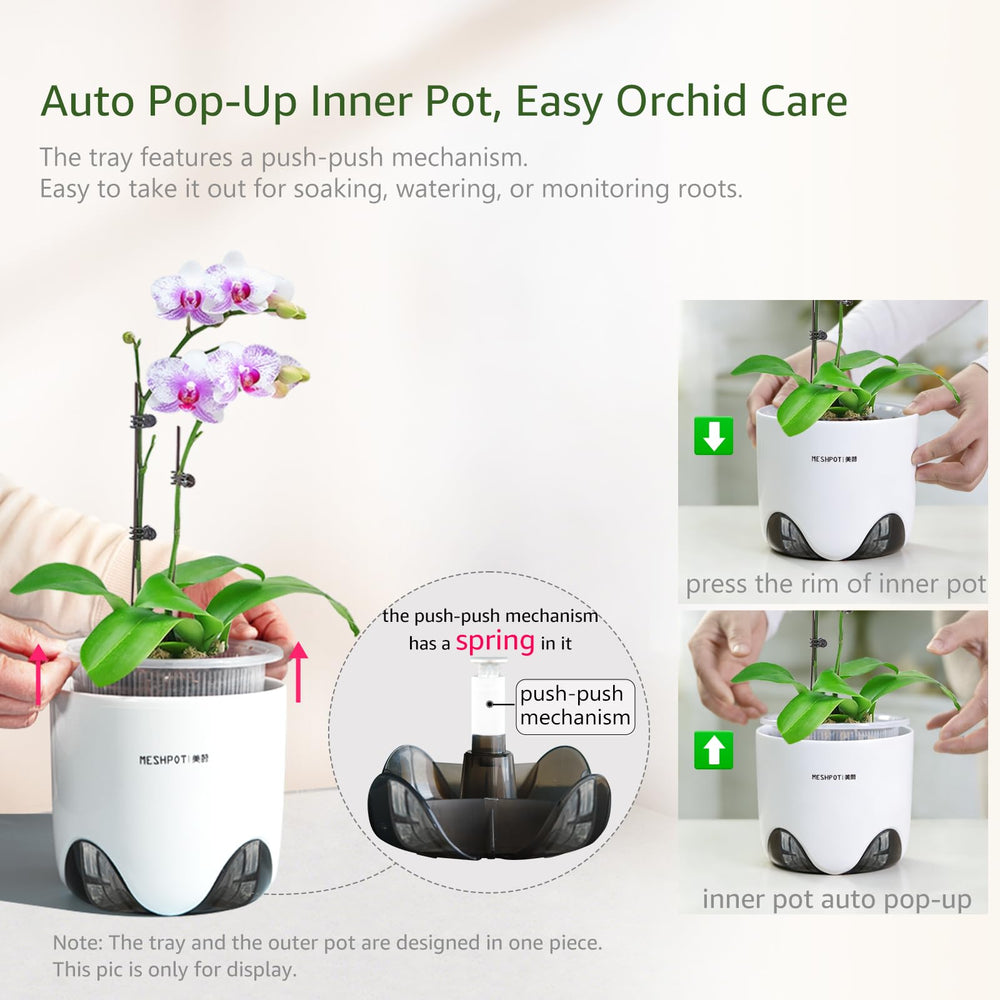 Meshpot orchid pot set displayed on a wooden table