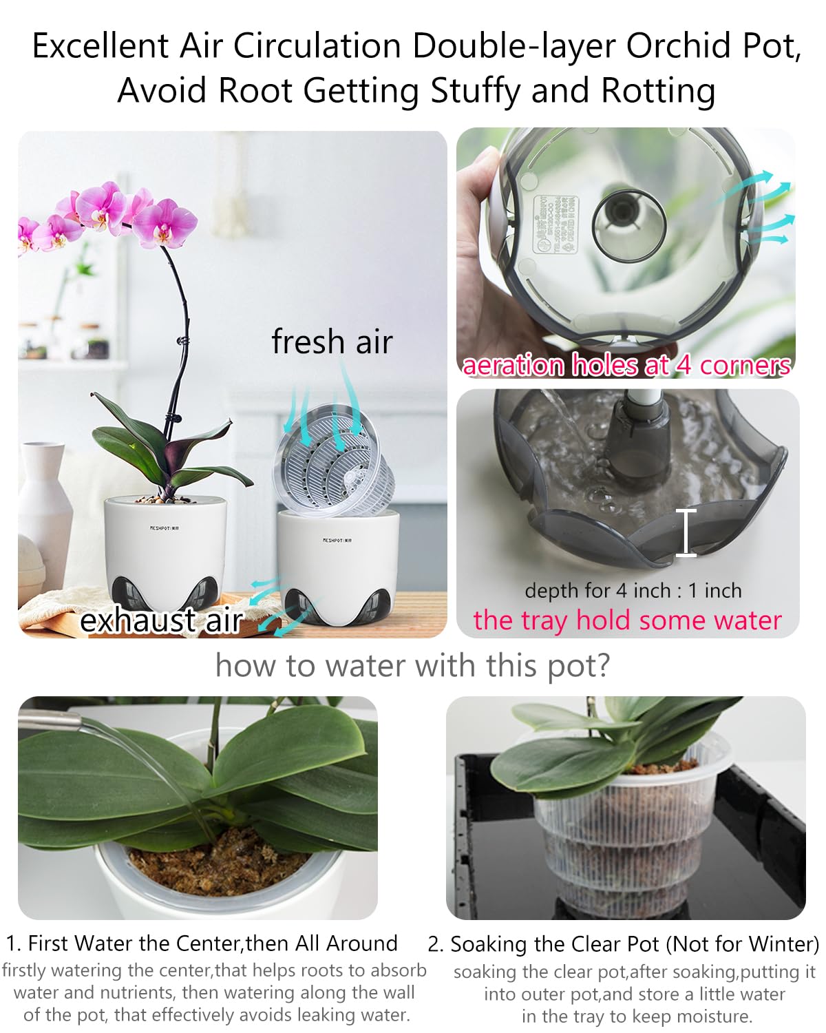 Meshpot Orchid Pot set of 2 with tray included