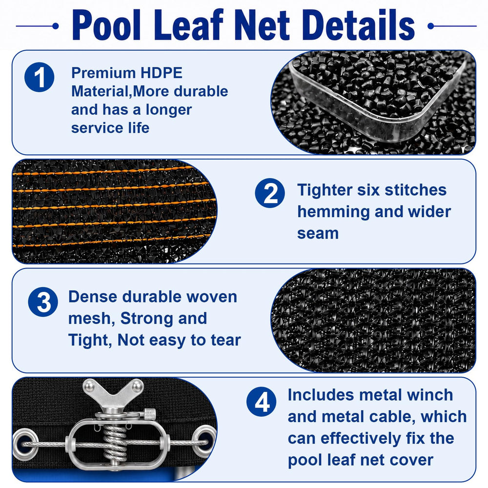 Metal cable and winch included with Nafhone Pool Leaf Net Cover