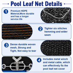 Metal cable and winch included with Nafhone Pool Leaf Net Cover
