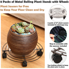 Metal Plant Caddy demonstrating 360 degree rotating wheels