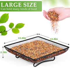 Metal platform bird feeder tray with mesh design