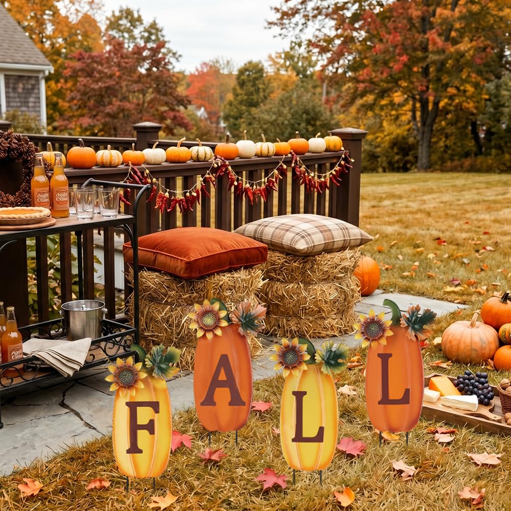 metal pumpkin garden stake with vibrant colours