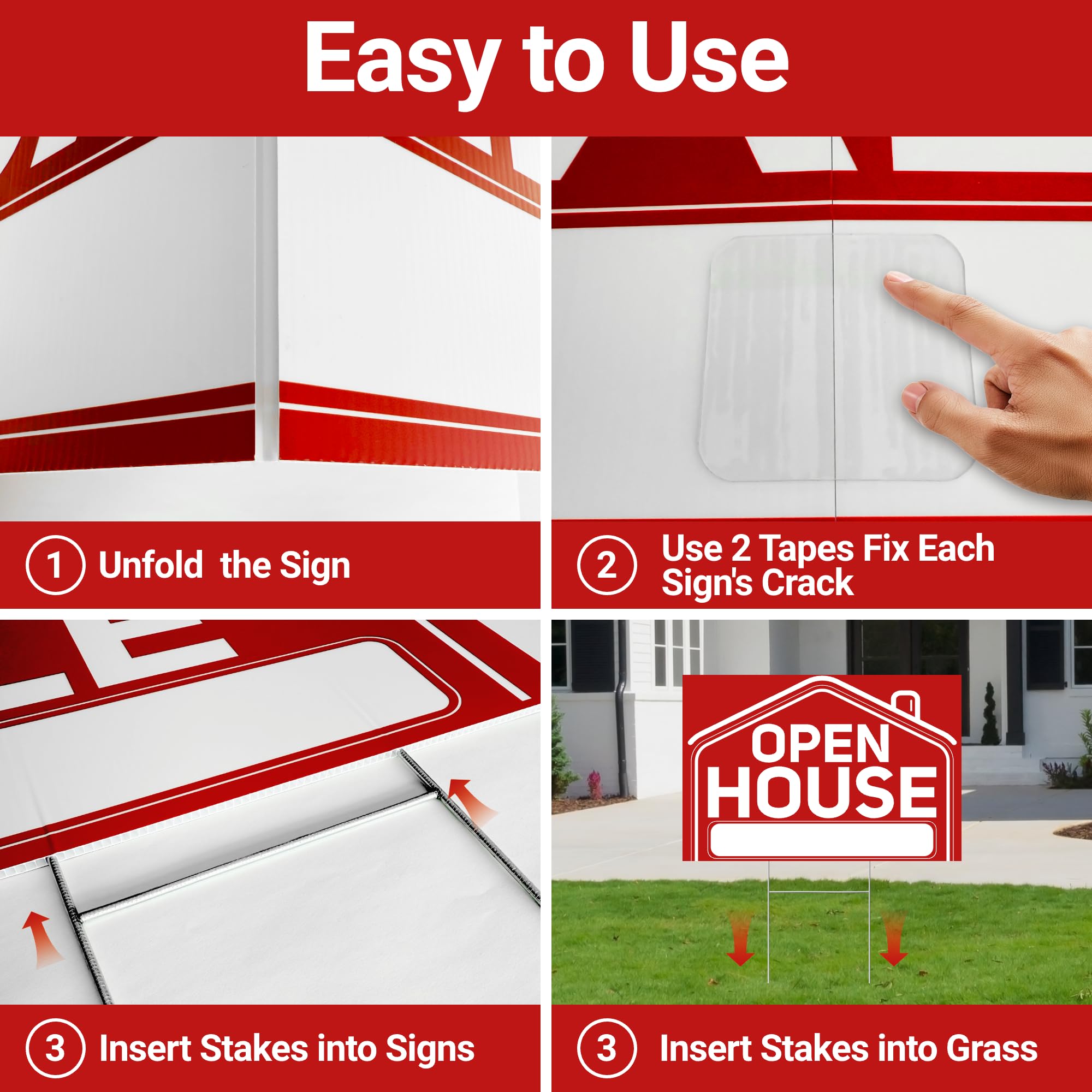 Metal stakes included in ComboJoy Open House Sign Set