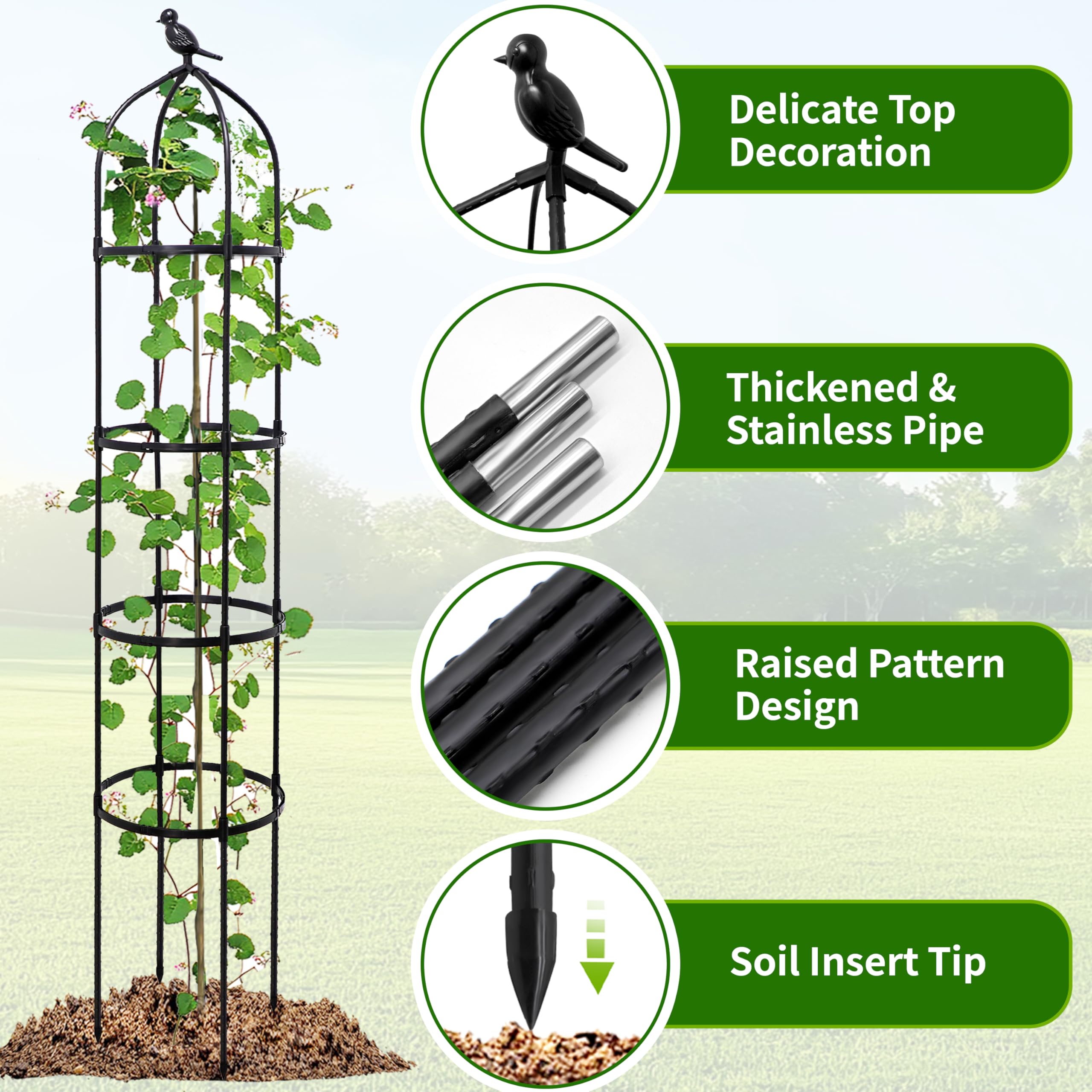 Metal trellis with decorative finial options in black
