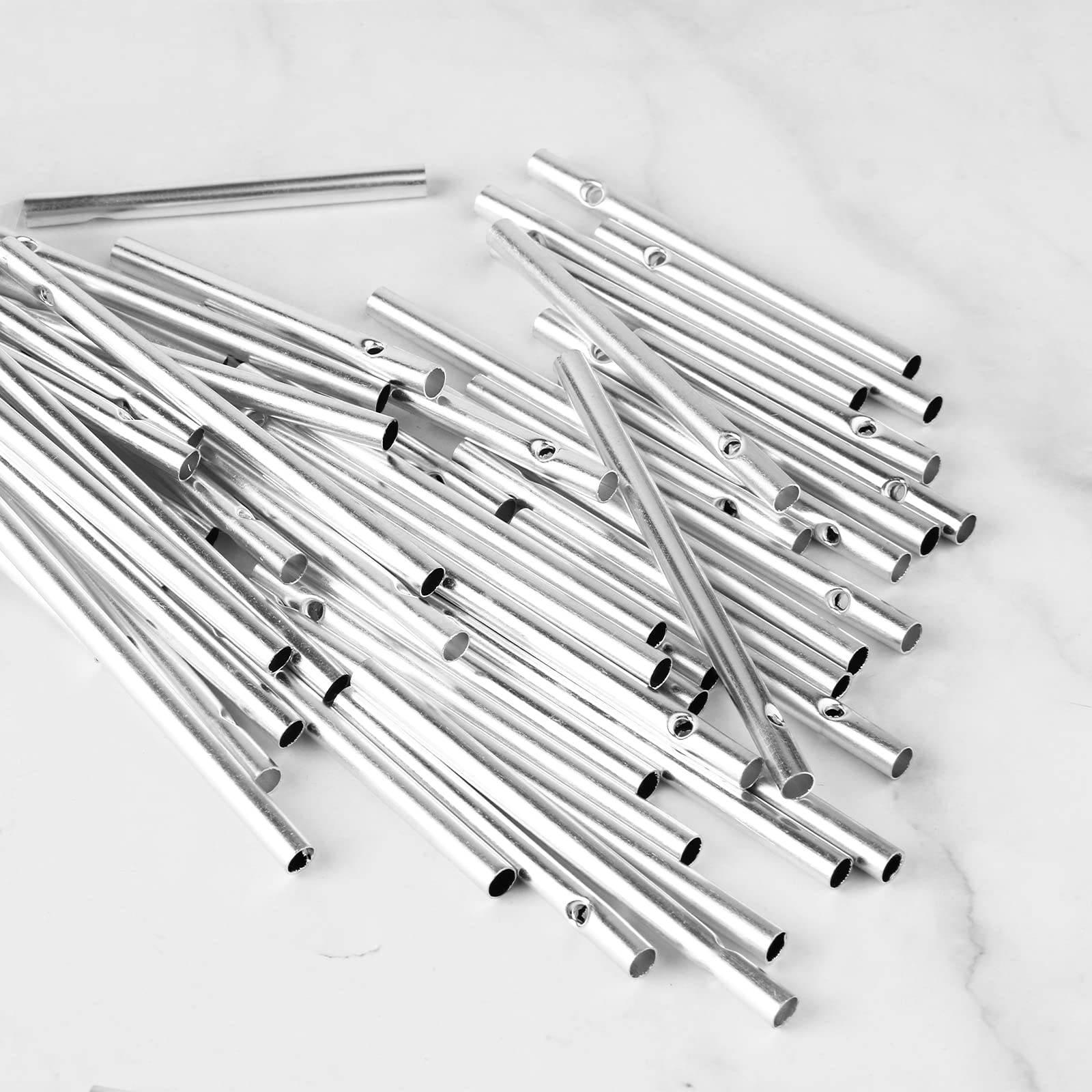metal wind chime tube with a close-up on the diameter