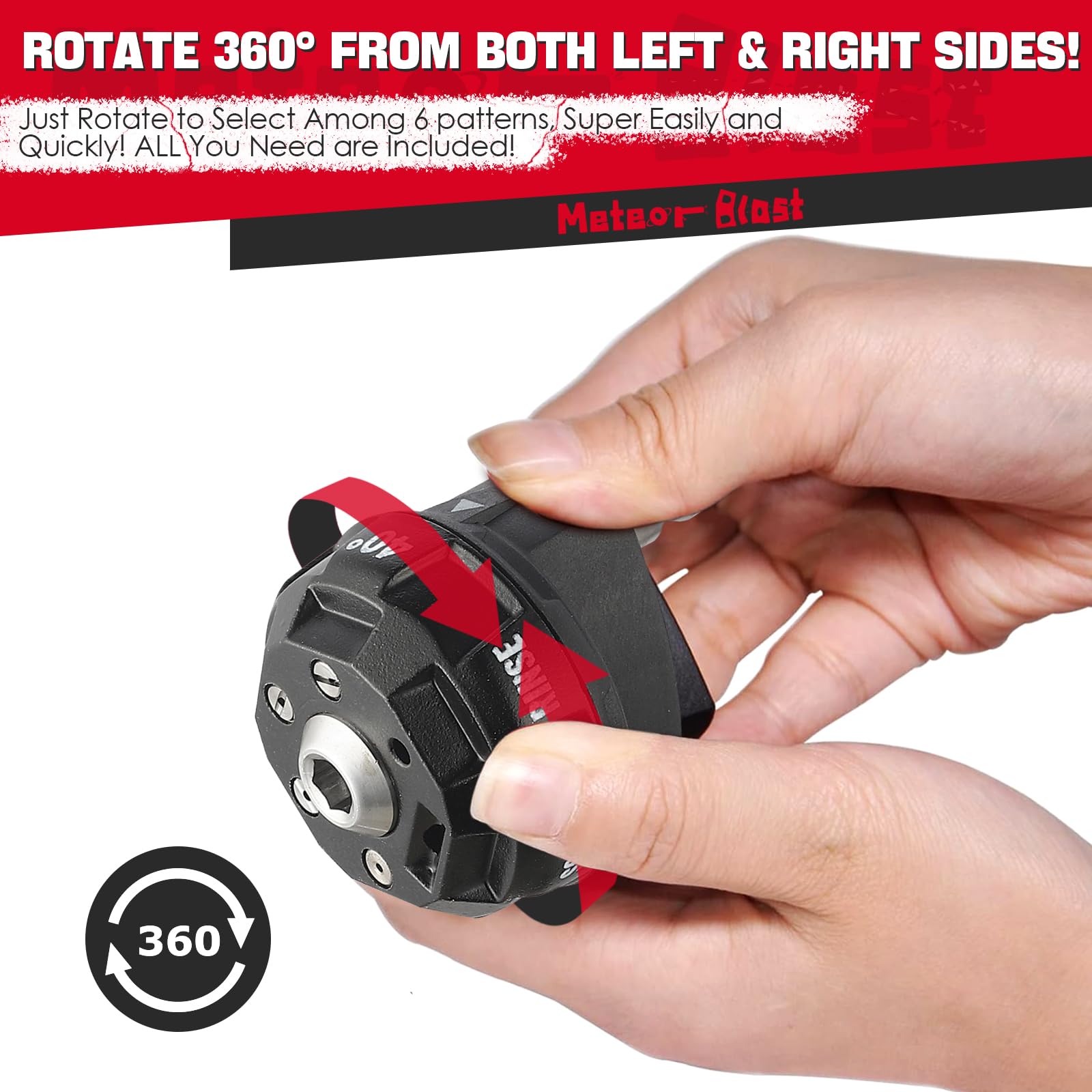 Meteor Blast nozzle displayed with pressure washer compatibility list