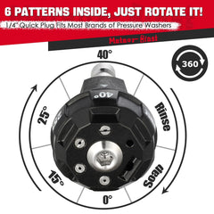 Meteor Blast nozzle showing six adjustable spray patterns