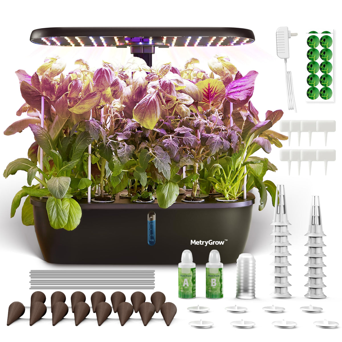 MetryGrow Hydroponic Growing System with 15 pods and LED light