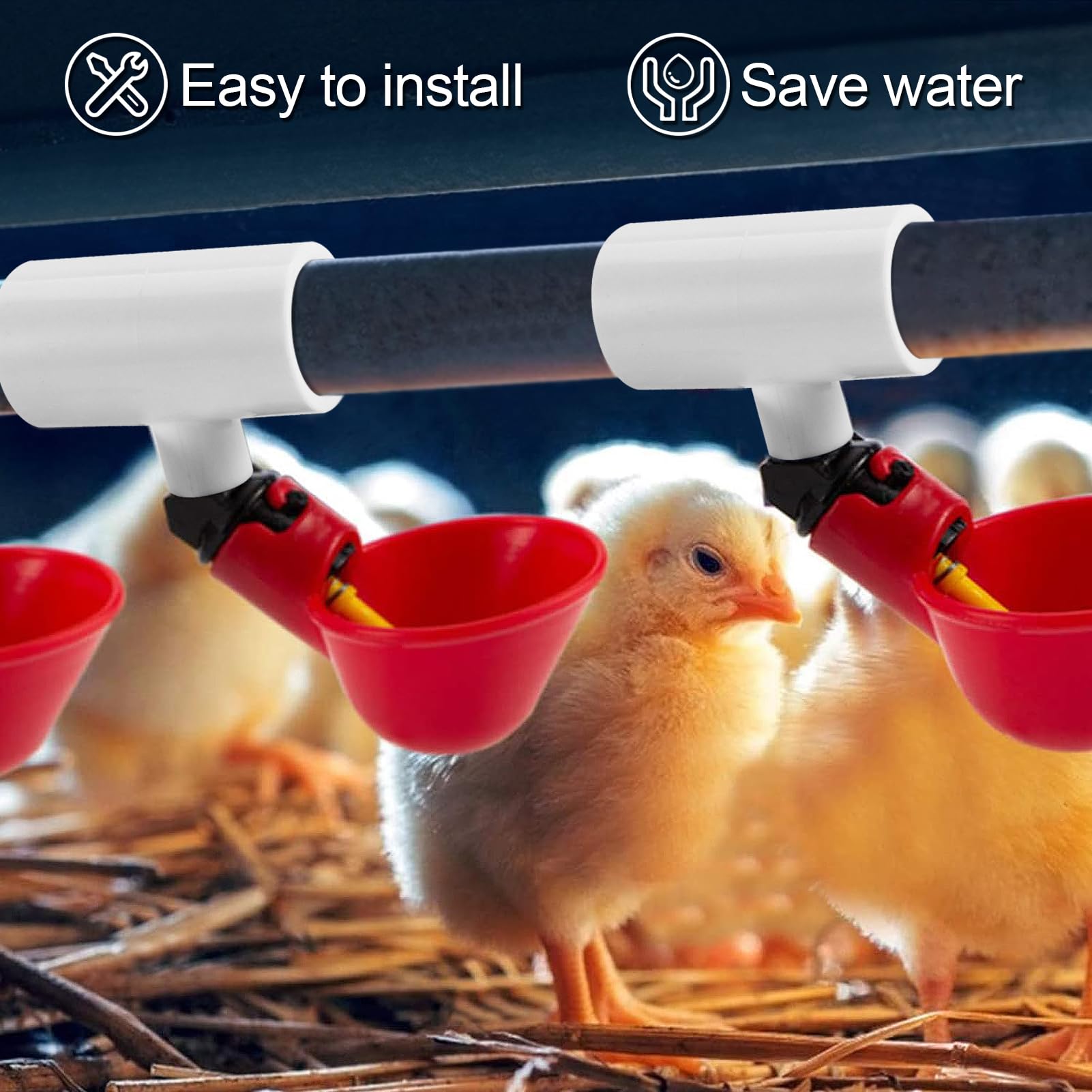 MEWTOGO Chicken Waterer PVC Tee Fitting side view