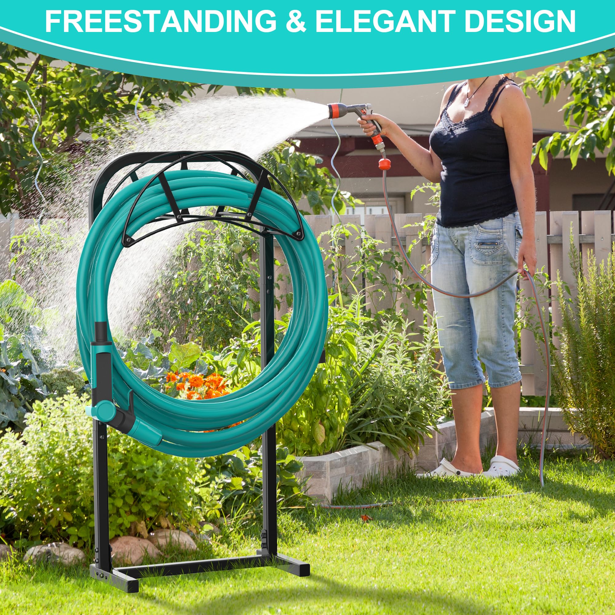 Meykwod Garden Hose Holder showing easy assembly instructions