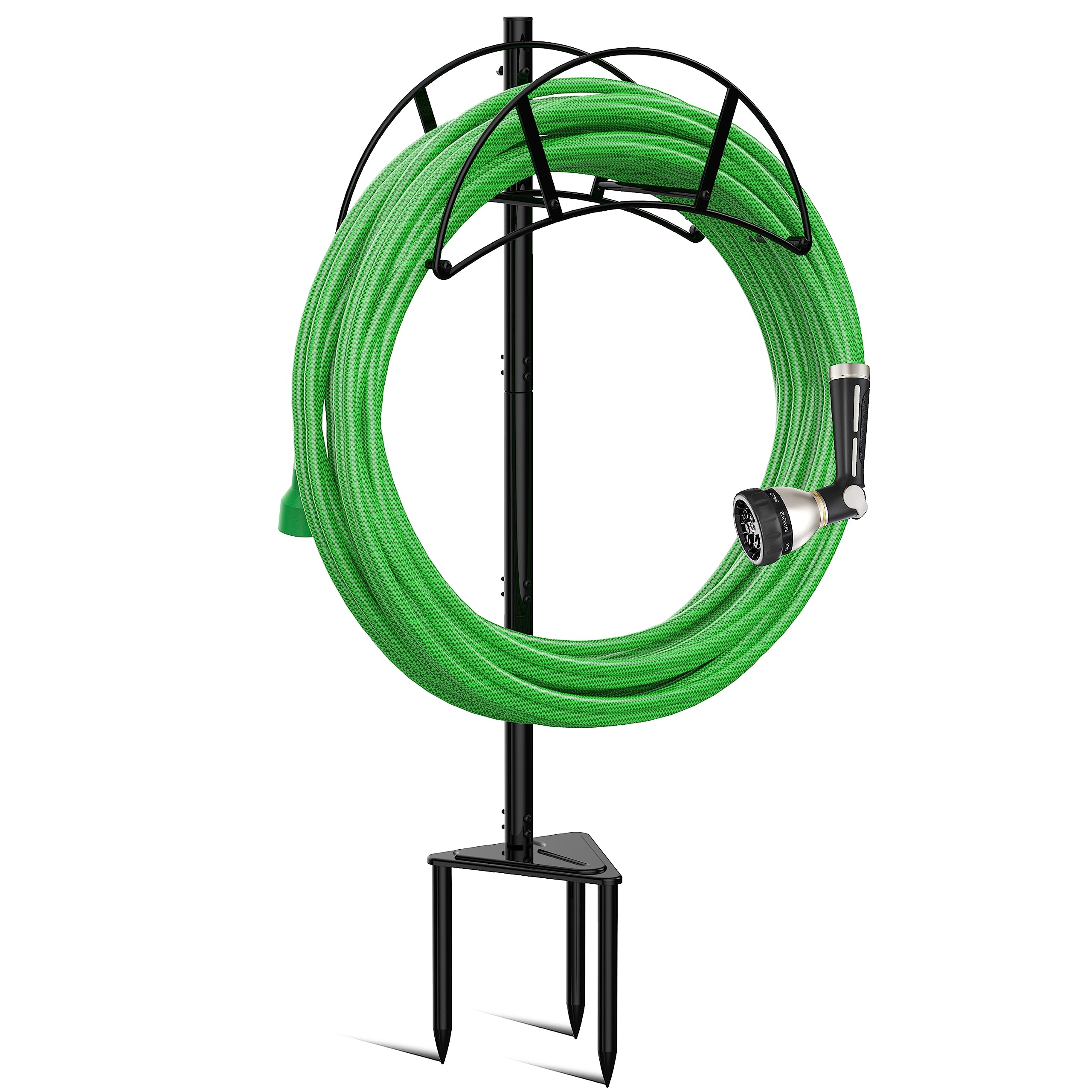 Meykwod Garden Hose Stand front view, black metal design