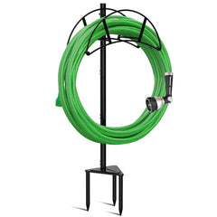 Meykwod Garden Hose Stand front view, black metal design