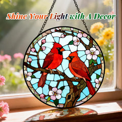 Meyocky Cardinal Suncatcher hanging in a sunny window
