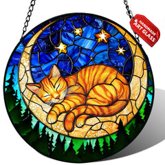 Meyocky Orange Cat Stained Glass Suncatcher front view